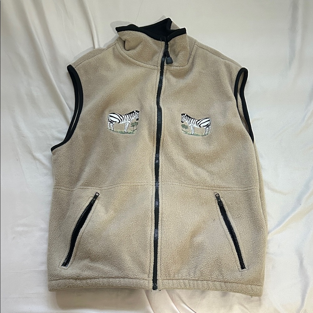 Tan Fleece Vest with Zebra Embroidery